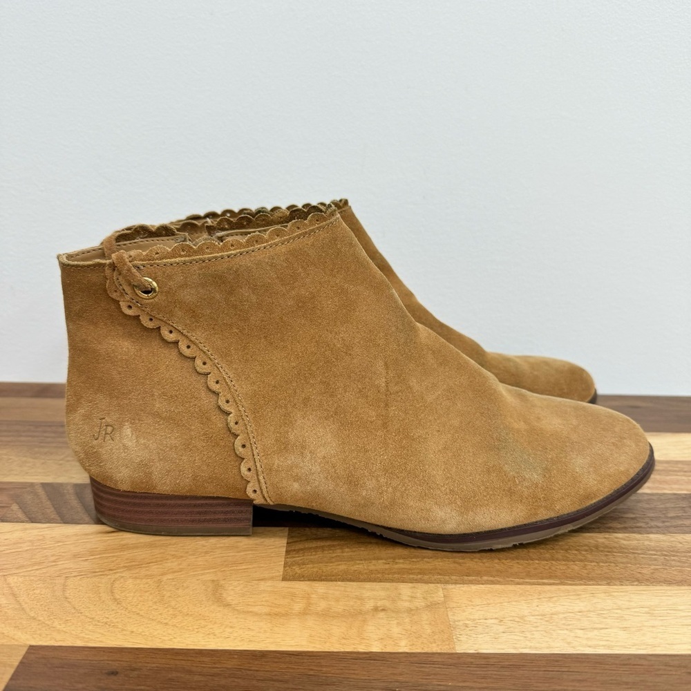 JACK ROGERS Charlotte Scalloped Suede Ankle Booties Boots Oak Sz 11